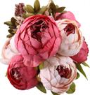 Flores artificiais de seda de peônia Duovlo Vintage Dark Pink