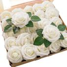 Flores artificiais Floroom Rosas de espuma de marfim de aparência real x25