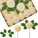 Flores artificiais InnoGear Cream Foam Fake Roses 50 unidades