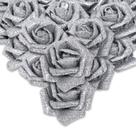 Flores artificiais IPOPU, rosas prateadas com glitter, 50 unidades
