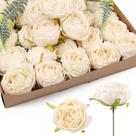 Flores artificiais IPOPU White Roses Heads 25 unidades vintage