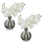 Flores artificiais Oaise White Orchids com vaso de vidro preto