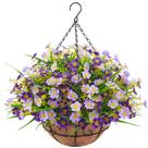 Flores artificiais penduradas com decoração ouddy com cesta roxa Flores artificiais penduradas com decoração ouddy com cesta roxa