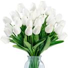 Flores artificiais Sggvecsy Fake Tulips 30 unidades brancas com caules