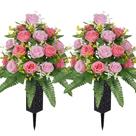 Flores de cemitério artificiais MOOMASS para vaso de sepultura com 2 buquês