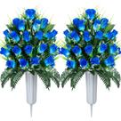 Flores de cemitério artificiais XONOR Roses com vaso, 2 conjuntos azuis