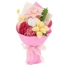 Flores de crochê, buquê acabado, flores de fio de algodão em crochê, folha de samambaia de tulipa rosa feita à mão como presente para amantes e amigos
