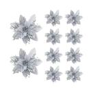 Flores De Natal Artificiais Com Glitter De 14cm, 10 Peças, Enfeites Para Árvore, Decoração Para Flores De Natal Artificiais Com Glitter De 14cm, 10 Peças, Enfeites Para Árvore, Decoração Para