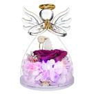 Flores preservadas: rosa em vidro, estatuetas de anjo, encavy