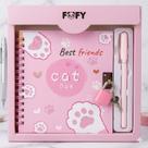 Fofy Kit Diário Friend Rosa Patas brancas com 45 Folhas Chave e Cadeado Caneta Fineliner para Presente Criativo