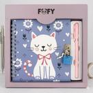 Fofy Kit Diário Friend Roxo com 45 Folhas Chave e Cadeado Caneta Fineliner para Presente Material Escolar