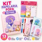 Fofy Kit Papelaria Fofa Meow Stationery, Agenda Diário Bloco de Notas Caneta Hello e Mini Estilete