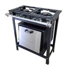 Fogão Alta Pressão 2 Bocas Alcazon com Forno 60 Litros Tampa Inox ACZ-007+ACZF-002