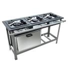 Fogão c/ Forno 3 Bocas Super Luxo 40x40 Perfil 6,5 1QD 2QS Baixa Pressão Metalmaq