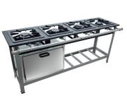 Fogão c/ Forno Aço 304 Baixa Pressão Super Luxo 40x40 Perfil 6,5 2QD 2QS Metalmaq