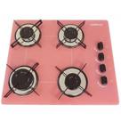 Fogão Cooktop 4 Bocas Ultra Chama Chamalux Bivolt Rosa Mesa de Vidro Temperado, Acendimento Automático