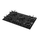 Fogão Cooktop 5 Bocas com Mega Chama e Trempe reforçada Mesa de Vidro Temperado trempe de ferro