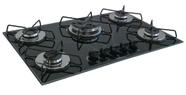 Fogão Cooktop À Gás 5 Bocas ChamaLar MARMORIZADO PRETO Tripla Chama Vidro Bivolt