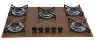 Fogão Cooktop Chamalar Premium 5 Bocas Ultra Chama Amadeirado Escuro Bivolt GLP