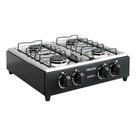 Fogão Cooktop de Mesa Portátil Asiático com Mesa Inox 4 Bocas a Gás Acendimento Manual Braslar Preto