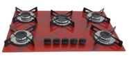 Fogão Cooktop Premium 5 Bocas Ultra Chama Marmorizado Vermelho