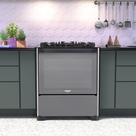 Fogão de Chão À Gás 5 Bocas Acendimento Automático Mesa Vidro Temperado Forno Cozinha Moderna Preto