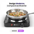 Fogão Elétrico Fogareiro Cooktop de Mesa 1 Boca 1000W Portátil Camping Controle de Temperatura Preto Panda Plus