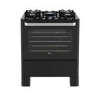 Fogão Fischer Fit Line 5 Bocas Preto Mesa de Vidro e Trempe Iron Bivolt