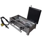 Fogão/Fogareiro 2Bocas Inox Com Meia Chapa Alta Pressão Portátil P/Camping Pesca Caminhão Casa