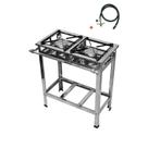 Fogão Industrial 2 Bocas Alta Pressão Em Aço Inox Grelhas 30x30 Perfil 04 Com Kit Gás Incluso