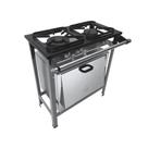 Fogao Industrial 2 Bocas M-10 M/m S2020 30X30 Perfil 5Cm Com Forno - Metalmaq