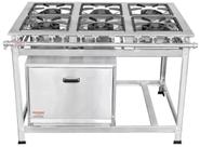 Fogão Industrial 6 Bocas 40x40 em Aço Inox com Forno Leona