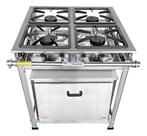 Fogão Industrial a Gás Alta Pressão 4 Bocas 30x30cm P5 com Forno Grande 92 Litros Inox Light 410415 MR.Fogões