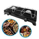 Fogão portátil Camping Duas Bocas Gás Forno Fogareiro Caminhoneiro Viagem Acampamento Pescaria Campeiro Preto
