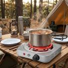 Fogareiro Elétrico Espiral 1 Boca 127V Prata1000W Camping Acampamento MM House