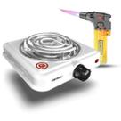 Fogareiro Fogão Elétrico Portátil 1 Boca 127V 1000W com Maçarico a Gás Automático Recarregável
