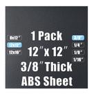 Folha de plástico ABS Pinziren 12x12 9mm de espessura preta (pacote com 1)