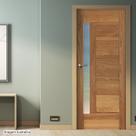 Folha de Porta de Madeira Maciça Tauari 210x82x3,3 Réguas Horizontais Vidro Lateral Jomadi