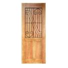Folha de Porta Madeira Maciça Meia Grade Coração Geometric 90x210x3,5cm Cedro Rosa