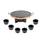 Fondue Pedra Sabão Chapa 27 cm + Rechaud + 06 Molheiras de 80 ml