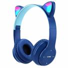 Fone de Gatinho Orelha com Led Sem fio com Microfone de Gato Azul Escuro