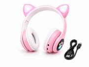 Fone de Ouvido Blutooth Sem Fio Orelha de Gatinho e Led Microfone Ajust de Tamanho e Suporte para Cartão de Memoria