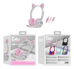 Fone de Ouvido Gato com Orelhas LED e Microfone - Diversão e Qualidade Sonora