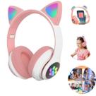 Fone de Ouvido Infantil Gatinho Rosa Bluetooth com Luz LED