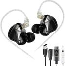 Fone de ouvido KZ Axas USB C com isolamento de ruído de microfone IEM preto Fone de ouvido KZ Axas USB C com isolamento de ruído de microfone IEM preto
