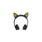 Fone de ouvido orelha gato led c/fio mic se-6126 preto amare