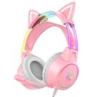 Fone de ouvido para jogos ONITOON leve com orelhas de gato removíveis rosa