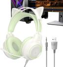 Fone de ouvido para jogos Wired Cat Ear com microfone, luz LED verde/branca