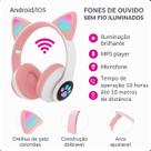 Fone de Ouvido Rosa Infantil Bluetooth com Luz LED Colorida Ajustável