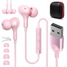 Fone de ouvido USB ASKUBSKU para PC com microfone, cabo de 2,3 m, rosa